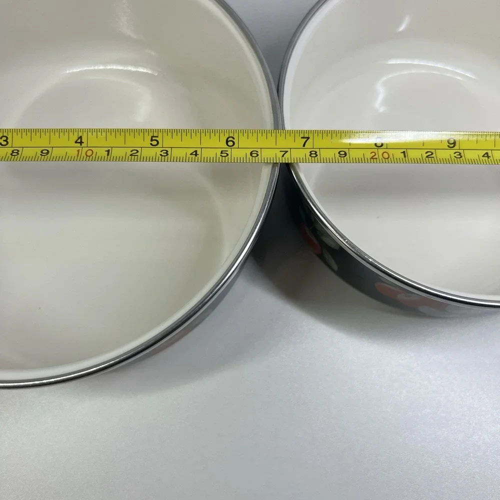 Vintage Ginnys Enamel Pan and 2 Bowls Apples Red Black Lot of 3‎ Movie Prop